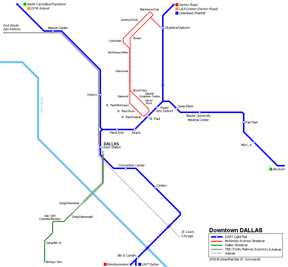 Downtown Dallas Rail Map