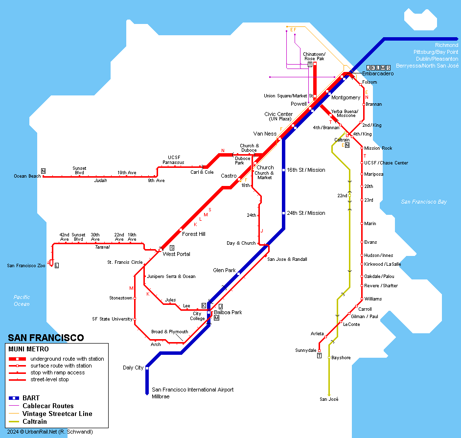 San Francisco Muni Metro sytsem map © Robert Schwandl