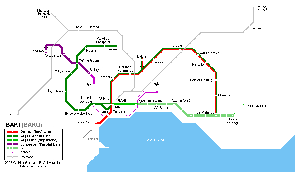 Baku Metro Map © UrbanRail.Net