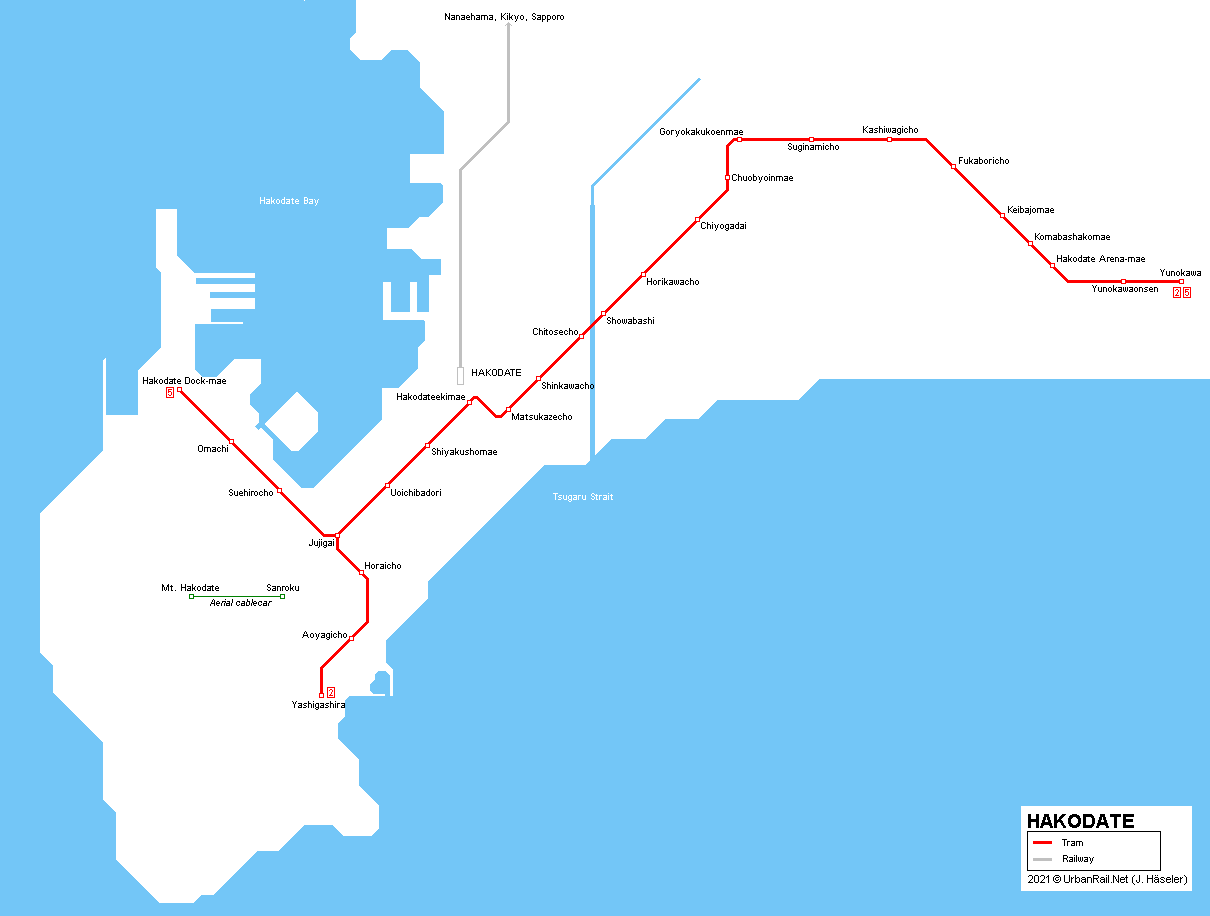 Hakodate streetcar tramway map