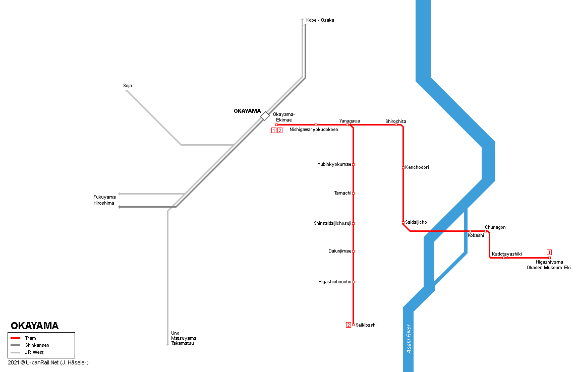 Okayama tram map