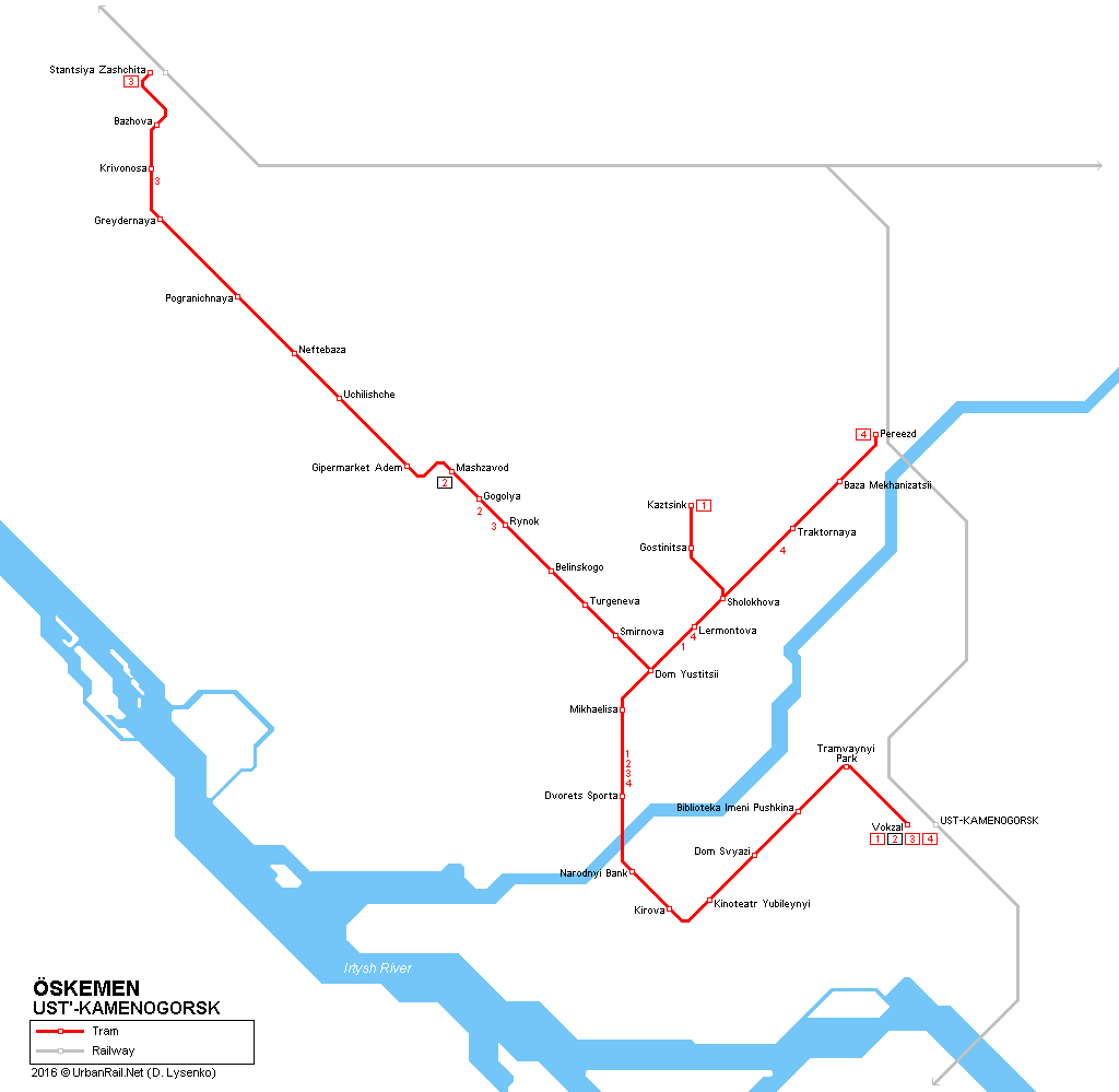 Ust-Kamenogorsk tram map