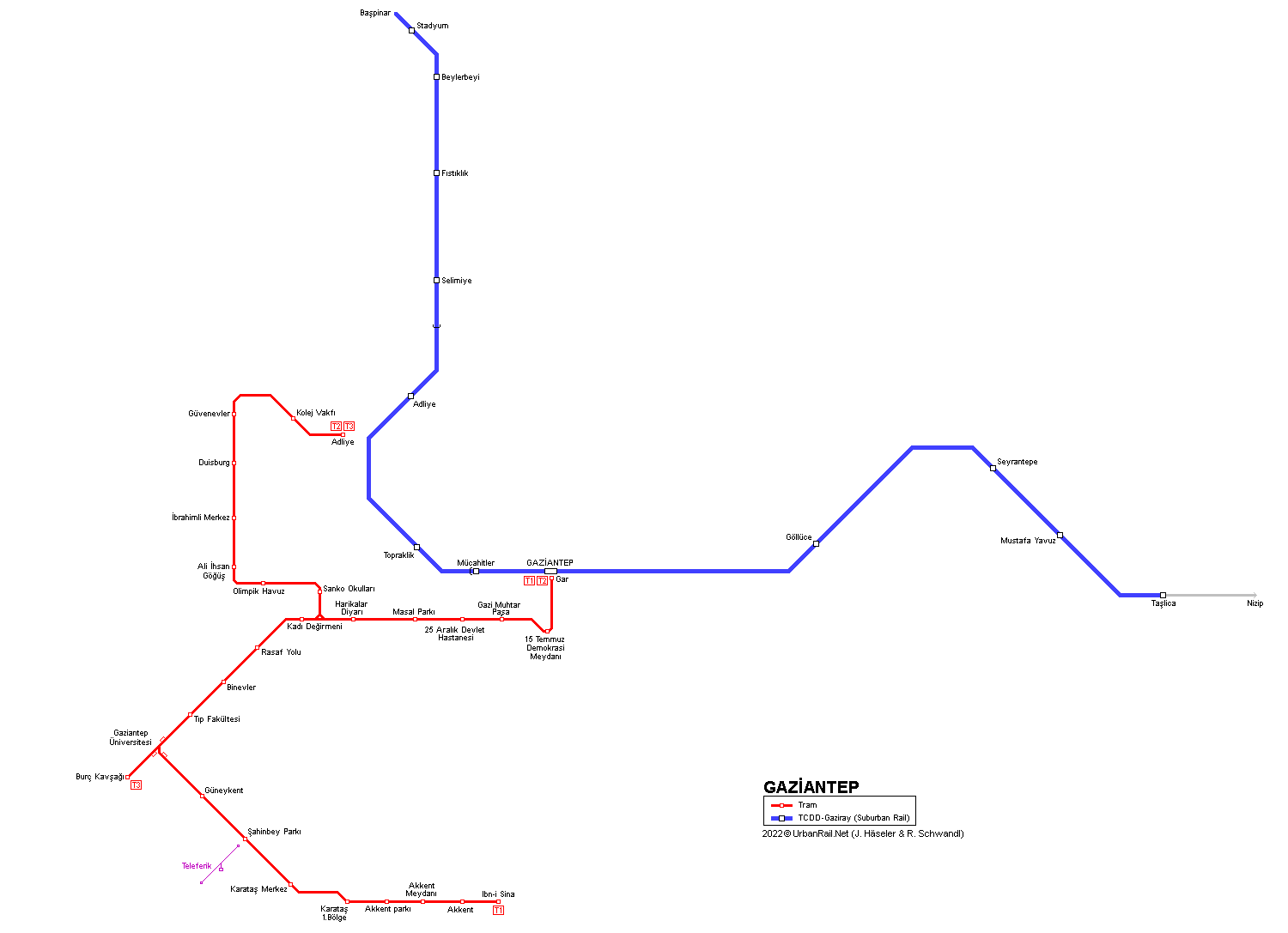 Gaziantep Tram Map