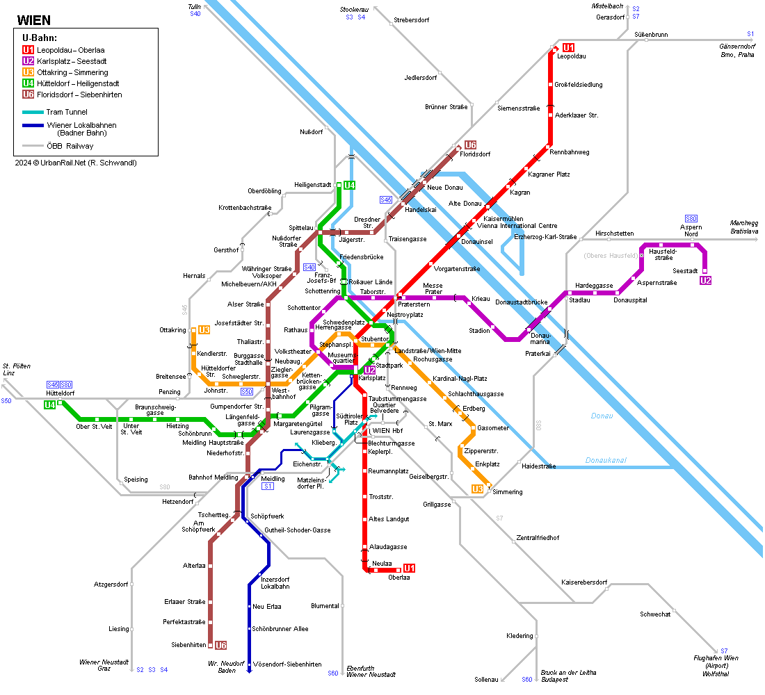 Vienna U-Bahn Map © UrbanRail.Net