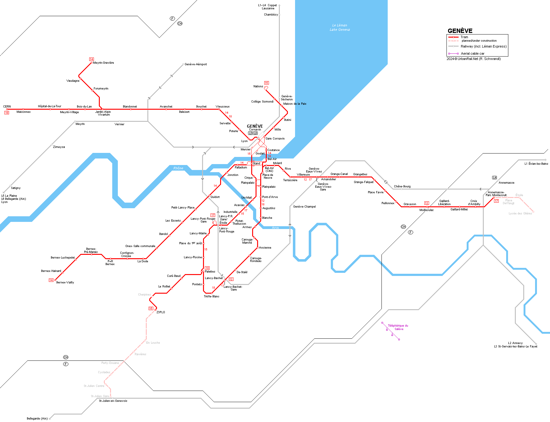 Geneva Tram Network Map © R. Schwandl