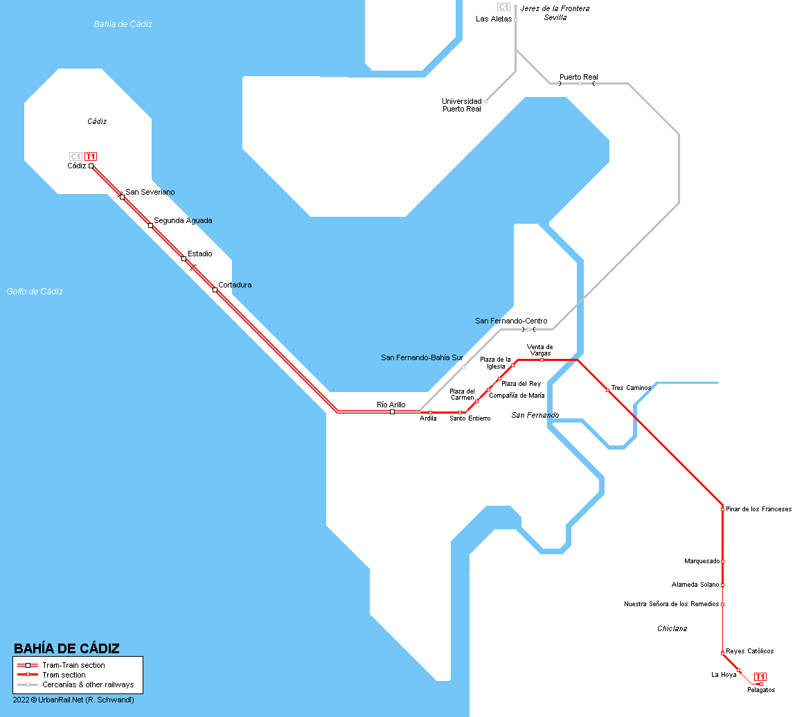 Bahía de Cádiz Tram-Train Map