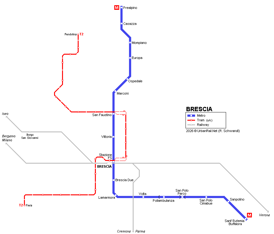 Brescia metro network &copy; UrbanRail.Net