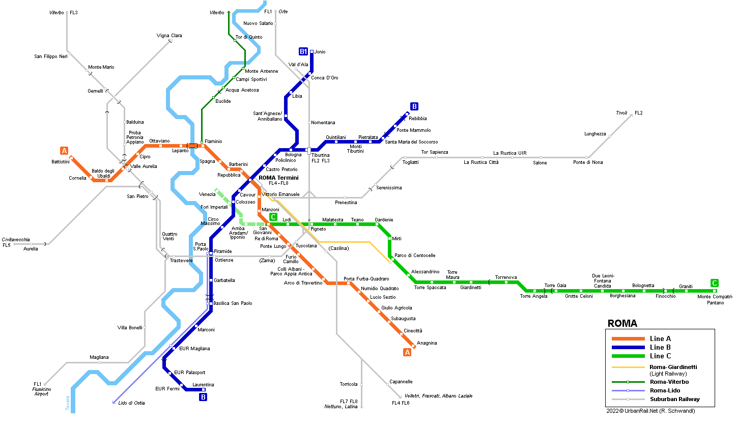 Rome Metro Map © UrbanRail.Net