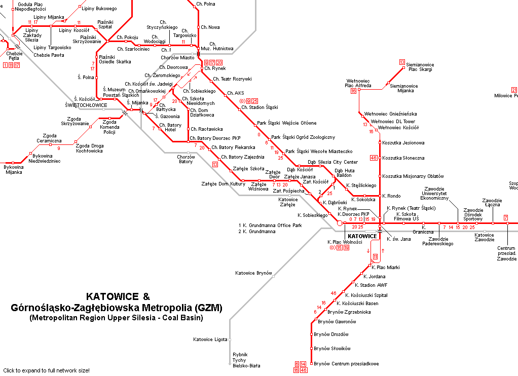 Katowice tram network map